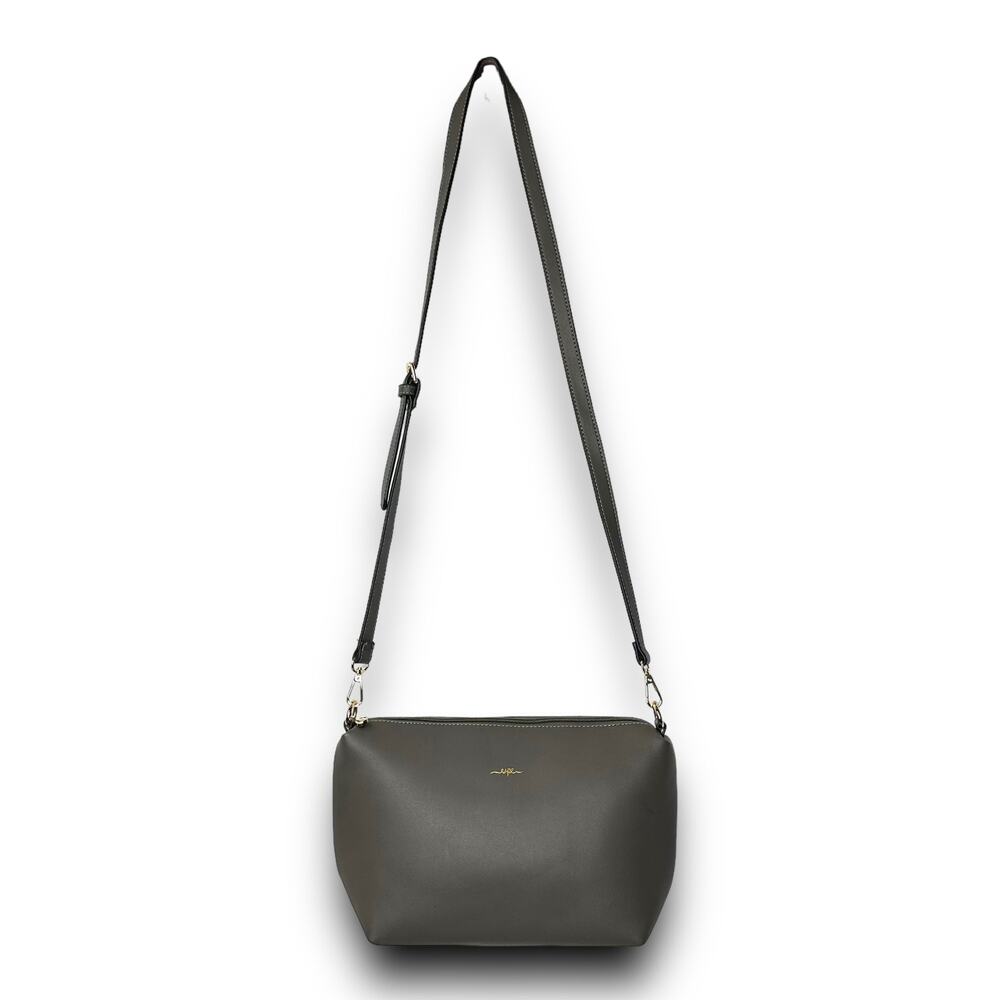 Espe Vegan Leather Crossbody Bag Adjustable Strap Gold Tone Hardware Gray Taupe